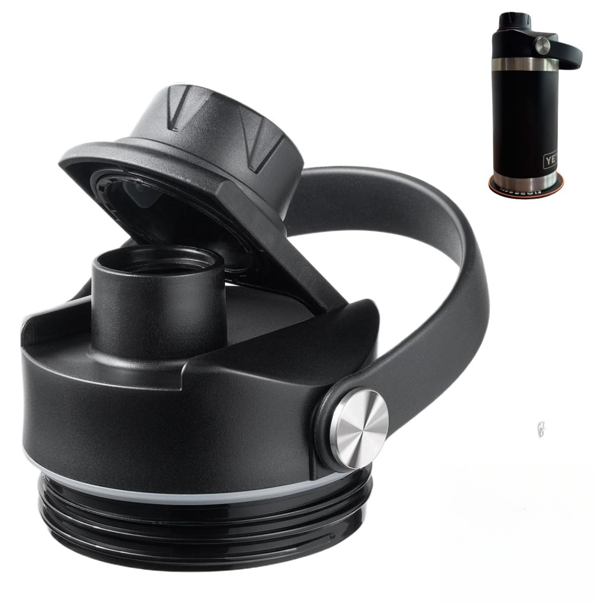 Yeti Rambler 18oz-64oz Lid with FLORAPELL Cup Mat & Straw Cap, Black