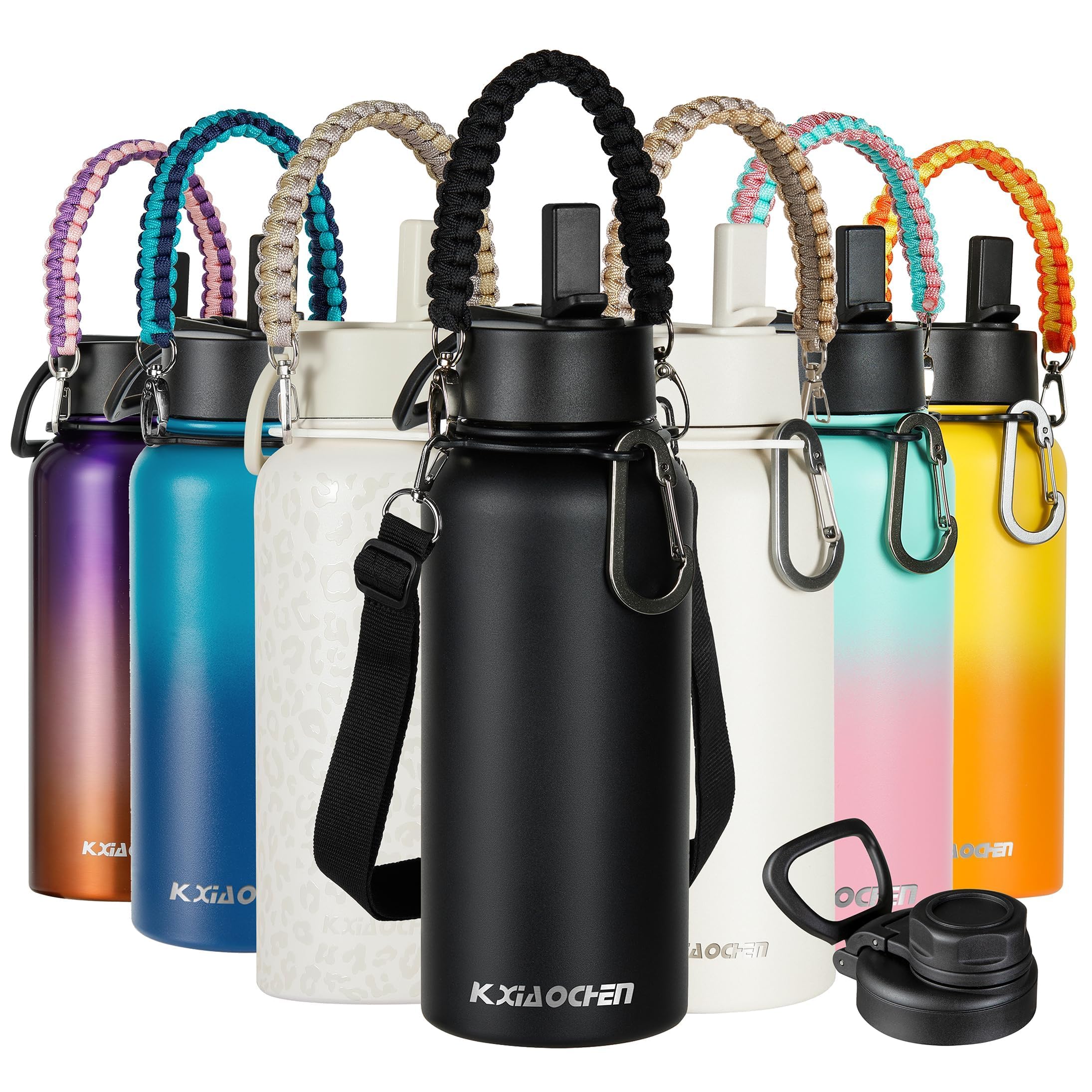 KXIAOCHEN Insulated Stainless Steel Water Bottle with 2 Lids, Wide Mouth Hot&Cold Keeper